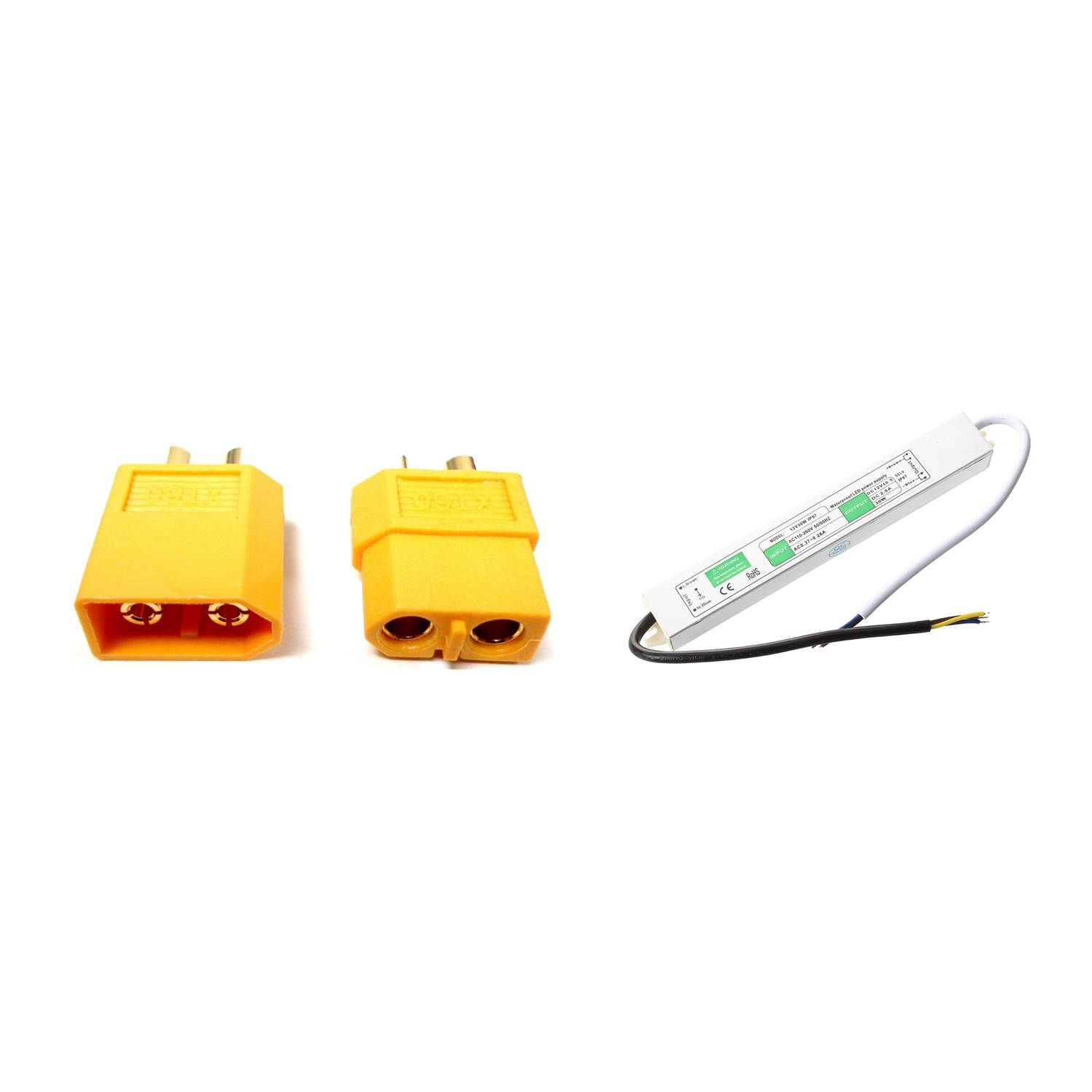 XT60 Connector Pairs - Pack of 5 Pairs with 30W Waterproof LED Strip. Light Power Supply Driver Transformer DC 12V 2.5A