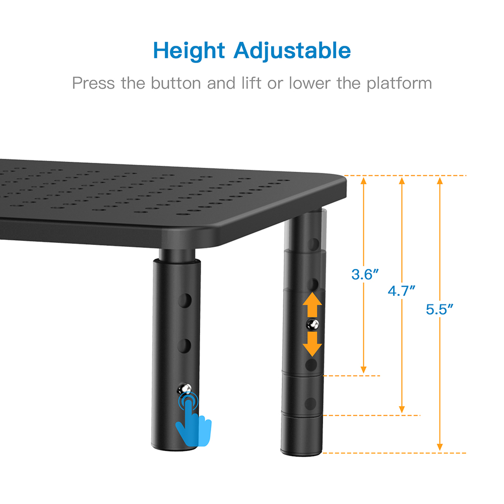 Monitor Stand Riser - 3 Height Adjustable Monitor Stand for Laptop, Computer, iMac, PC, Printer, Desktop Ergonomic Metal Monitor Riser Stand with Mesh Platform for Airflow(Black, 2 Pack)
