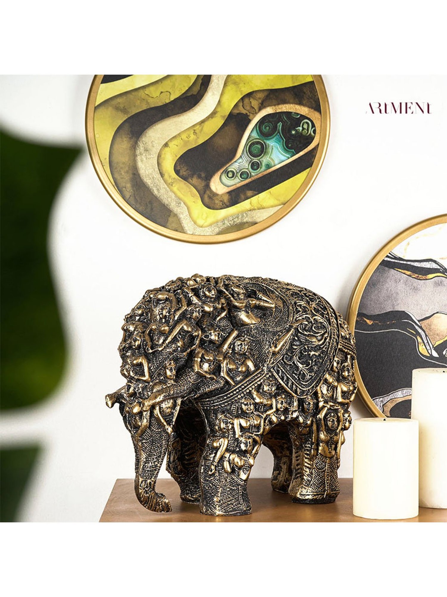 The Artment Black Resin Carved for Rusticity Elephant Table Accent
