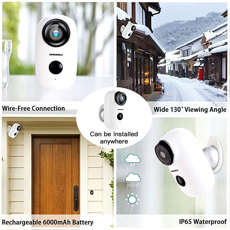Rechargeable Battery Powered WiFi Camera, Home Security Camera, Night Vision, Indoor/Outdoor, 1080P Video with Motion Detection, 2-Way Audio, Waterproof, compatible with Cloud Storage/SD Slot