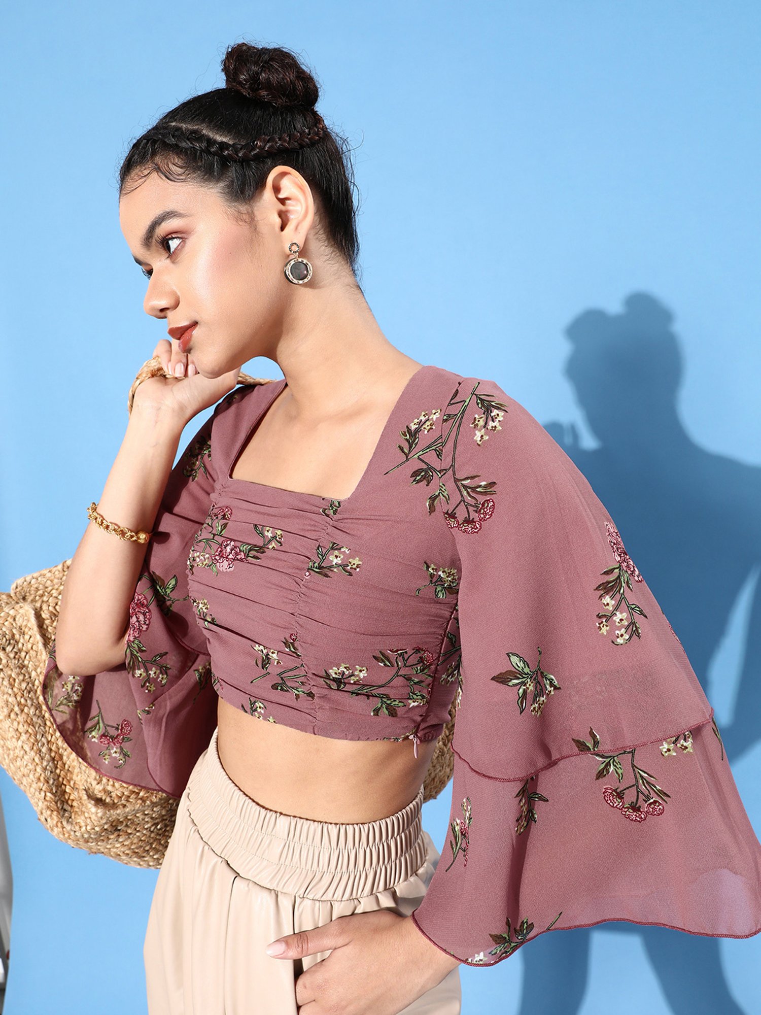 KASSUALLY Dusty Pink Floral Print Crop Top