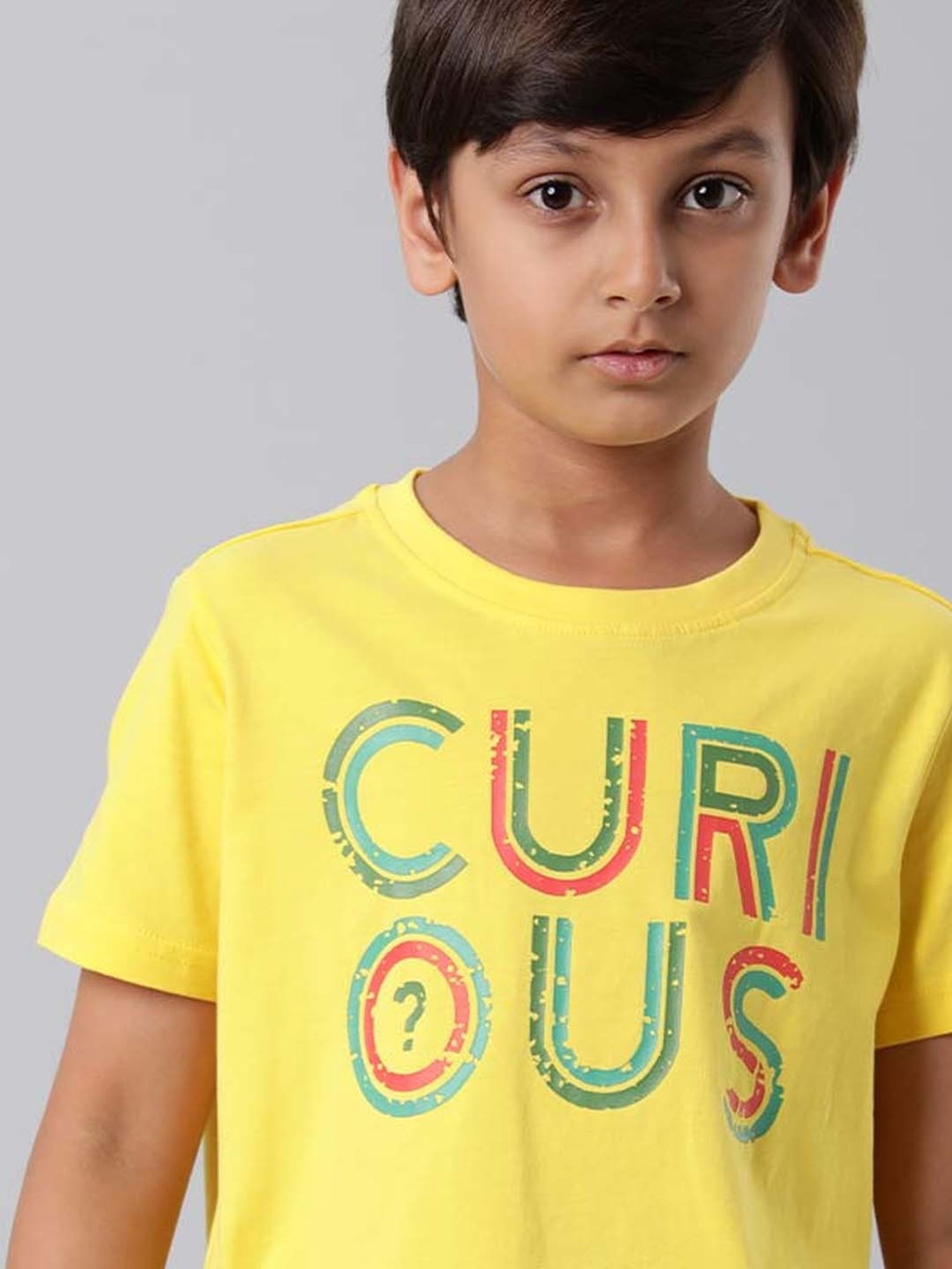 Indian Terrain Kids Yellow Cotton Printed T-Shirt
