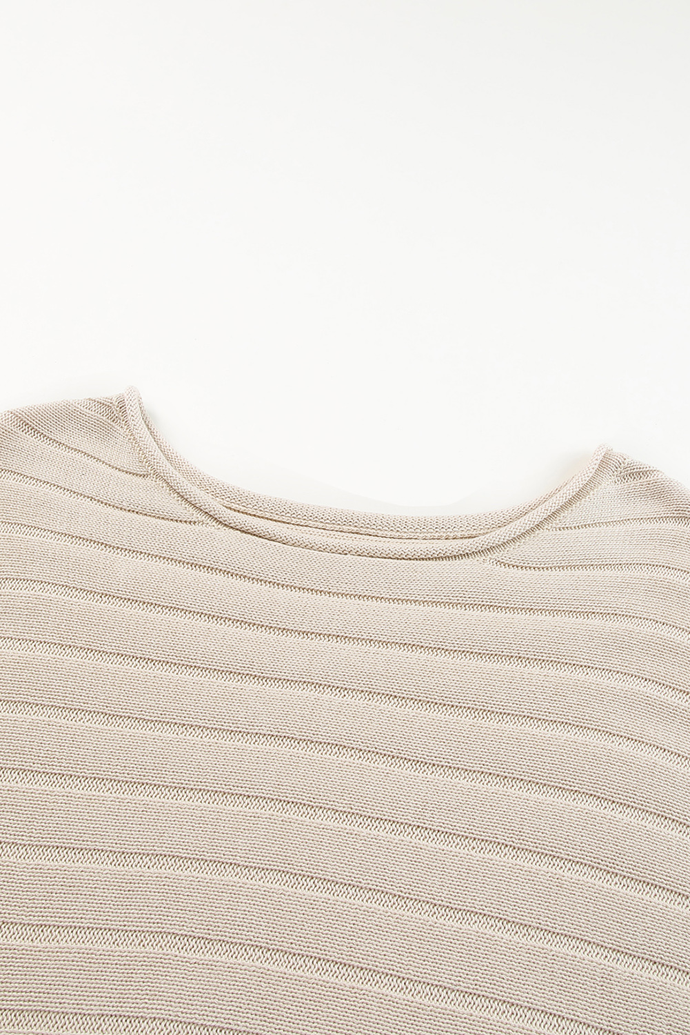 Apricot Solid Color Ribbed Knit 3/4 Sleeve Pullover Sweater
