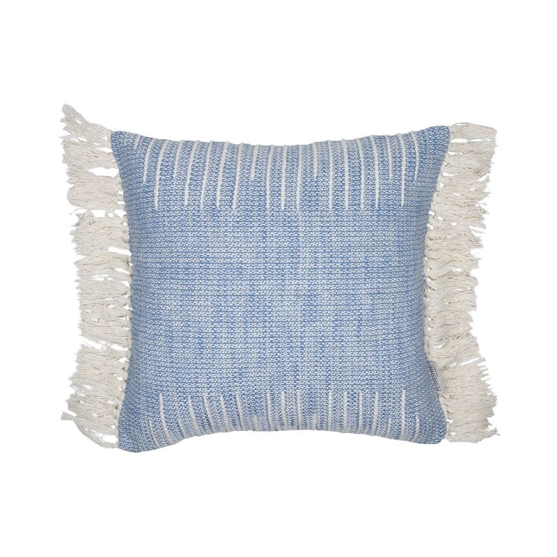 Blue Hand Woven 18 x 18 inch Decorative Cotton Throw Pillow Cover With Insert and Hand Tied Fringe - Foreside Home & Garden