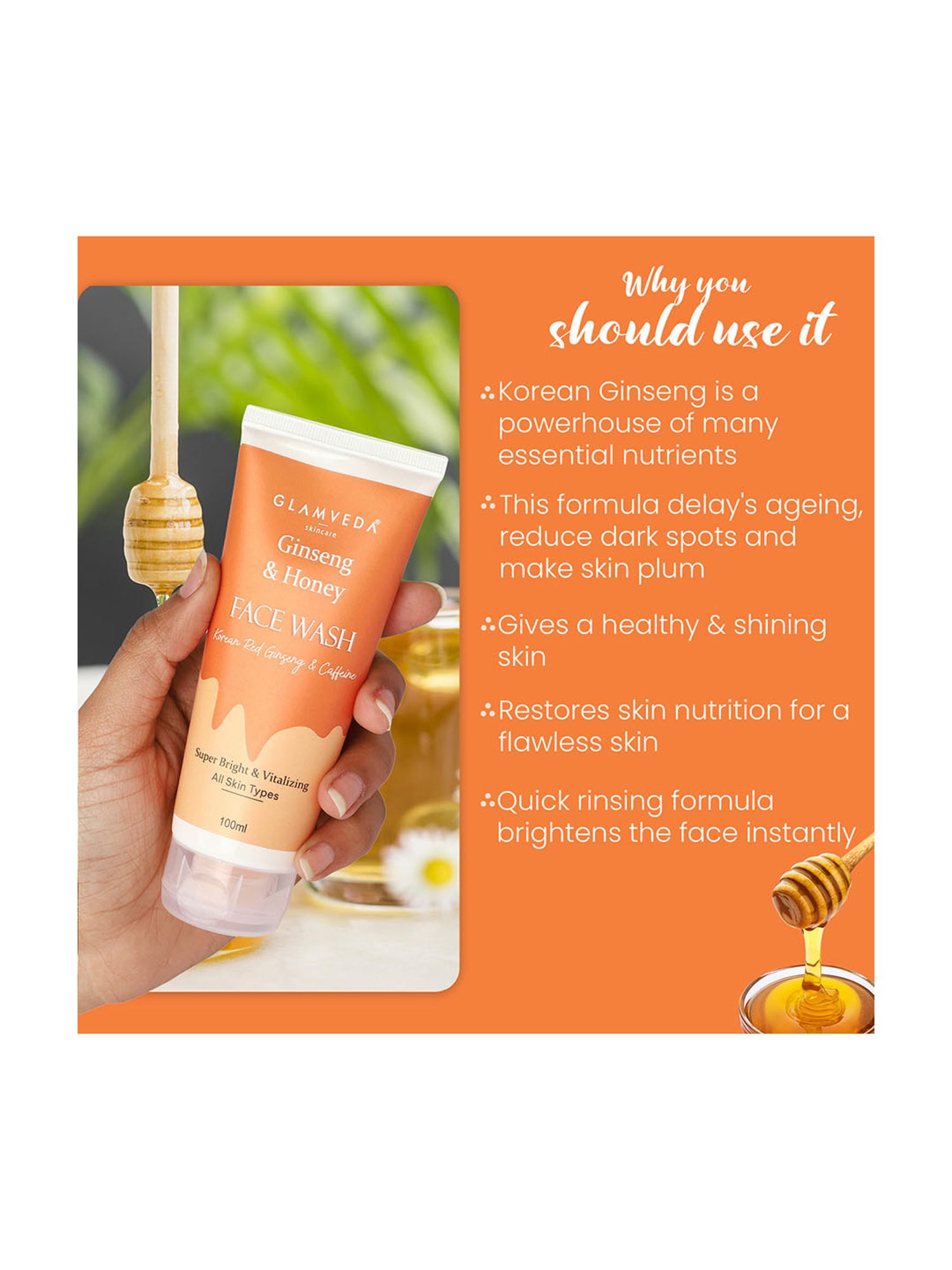 Glamveda Korean Ginseng and Honey Vitalizing Face Wash - 100 ml