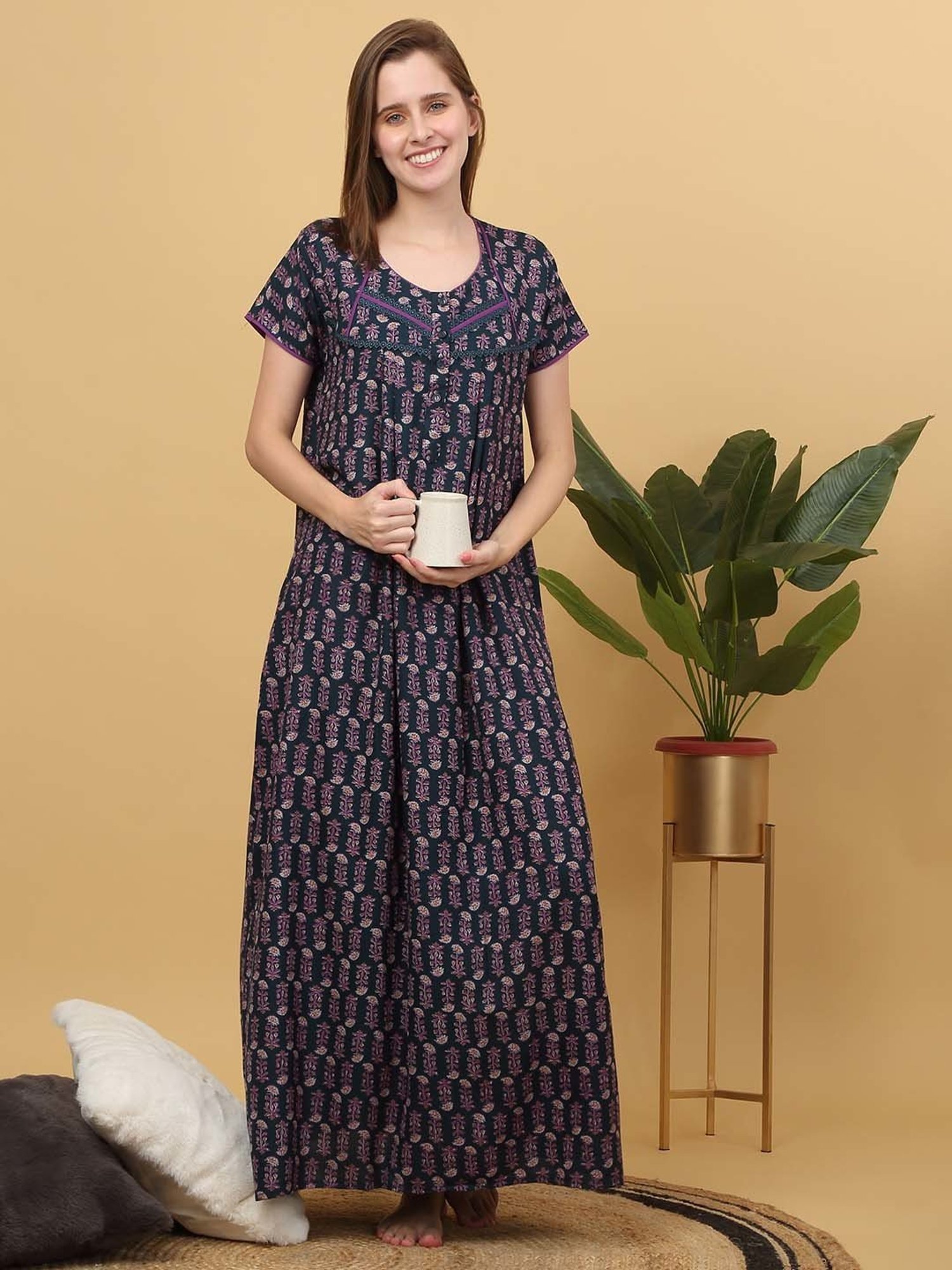 Sweet Dreams Blue Cotton Printed Nighty