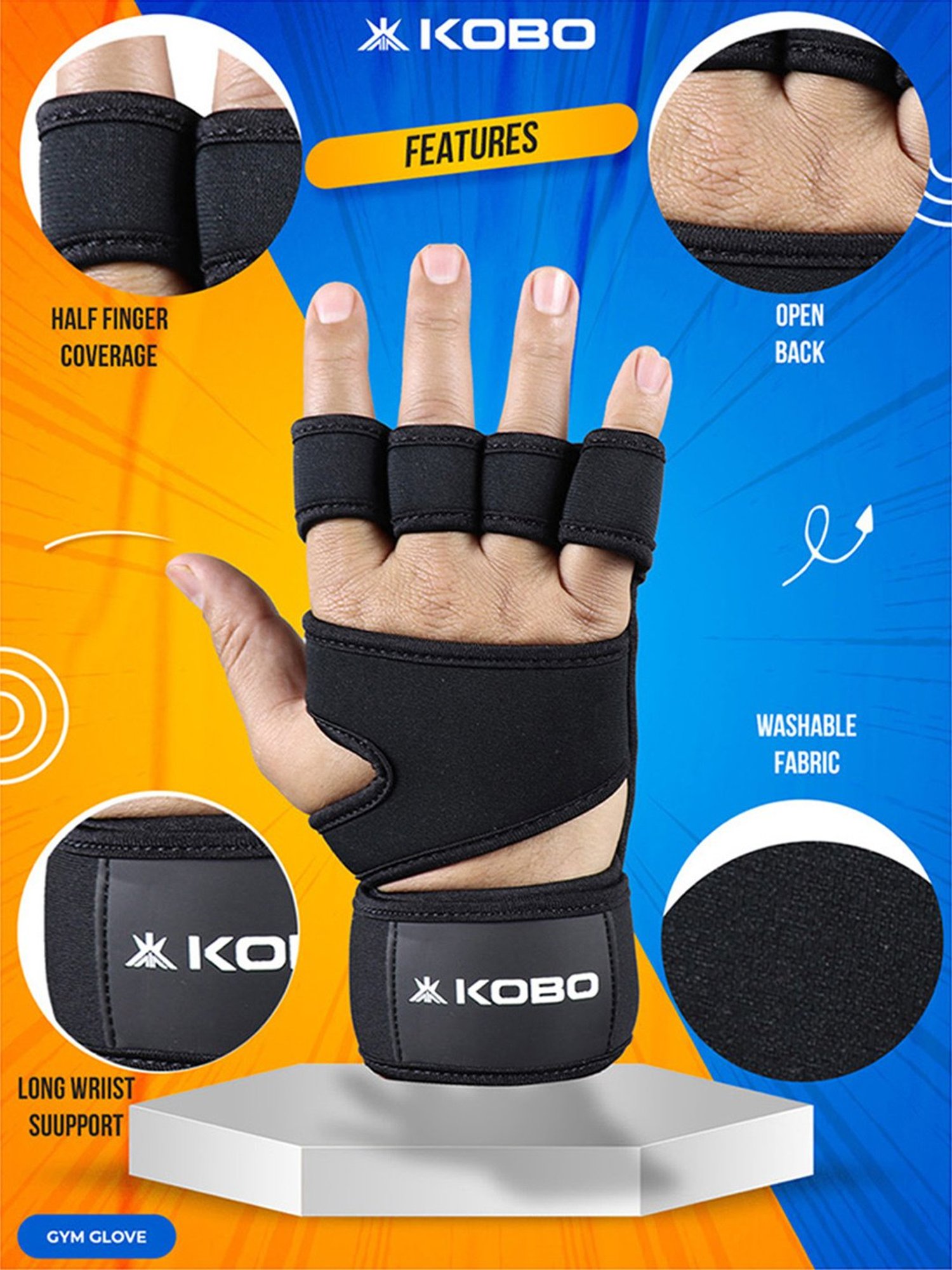 Kobo Weight Lifting Gym Gloves (Black) Size - M