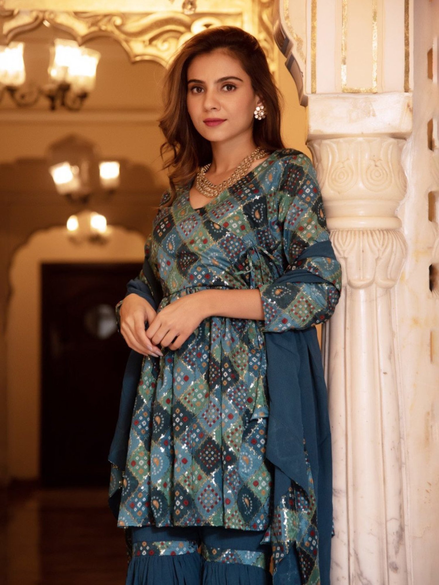 Calmna Naaz Sequin Blue Georgette Kurta Sharara Set