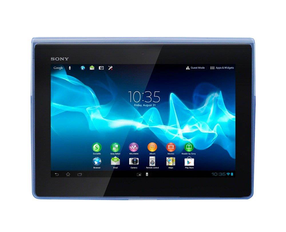 iShoppingdeals - Blue Gel TPU Cover Case and Multi-Angle View Tablet Stand Holder for Sony Xperia Tablet S (SGPT121US/SGPT122US/SGPT123US)