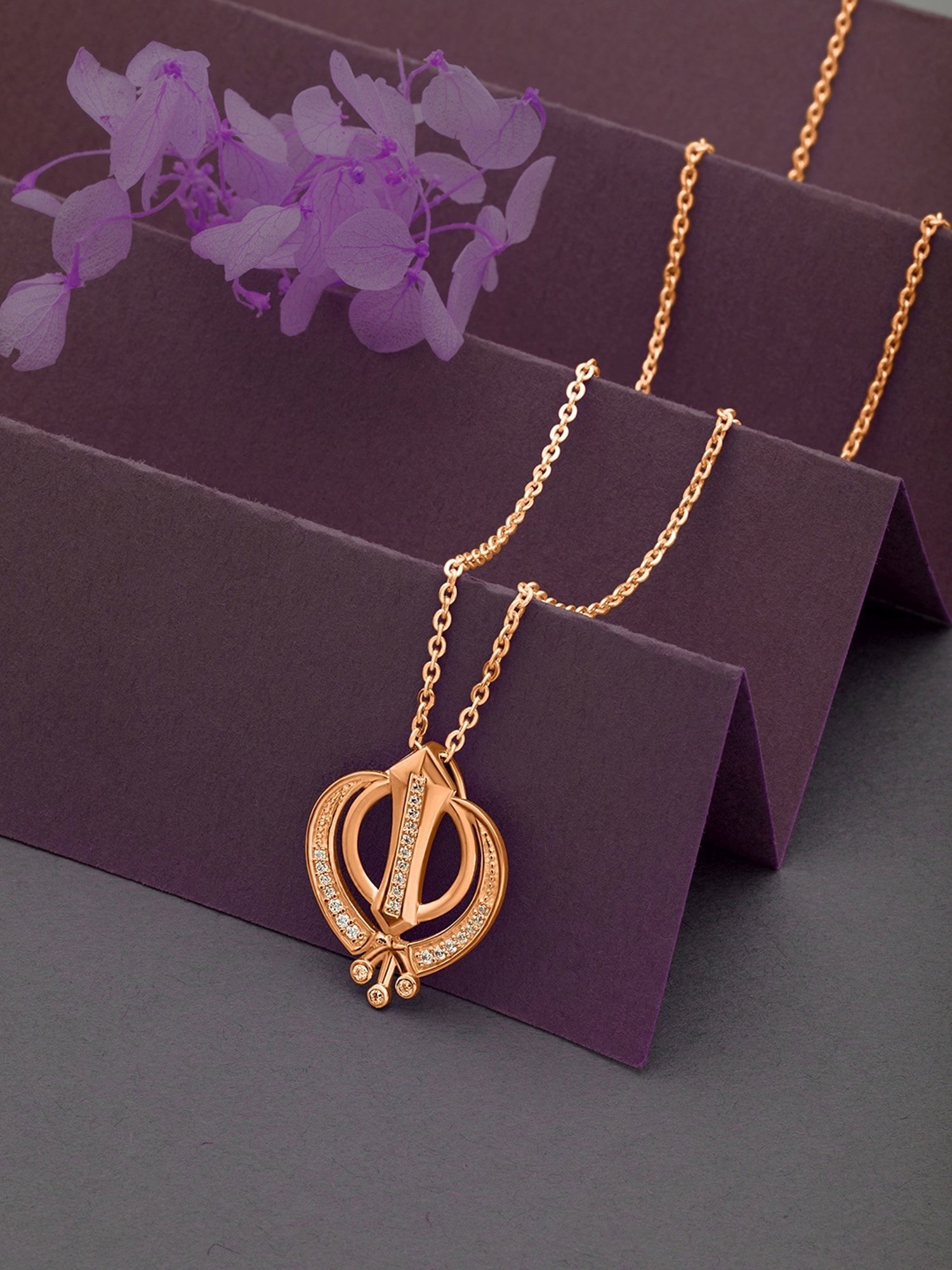 Silberry 92.5 Sterling Silver Rose Gold Khanda Pendant with Chain