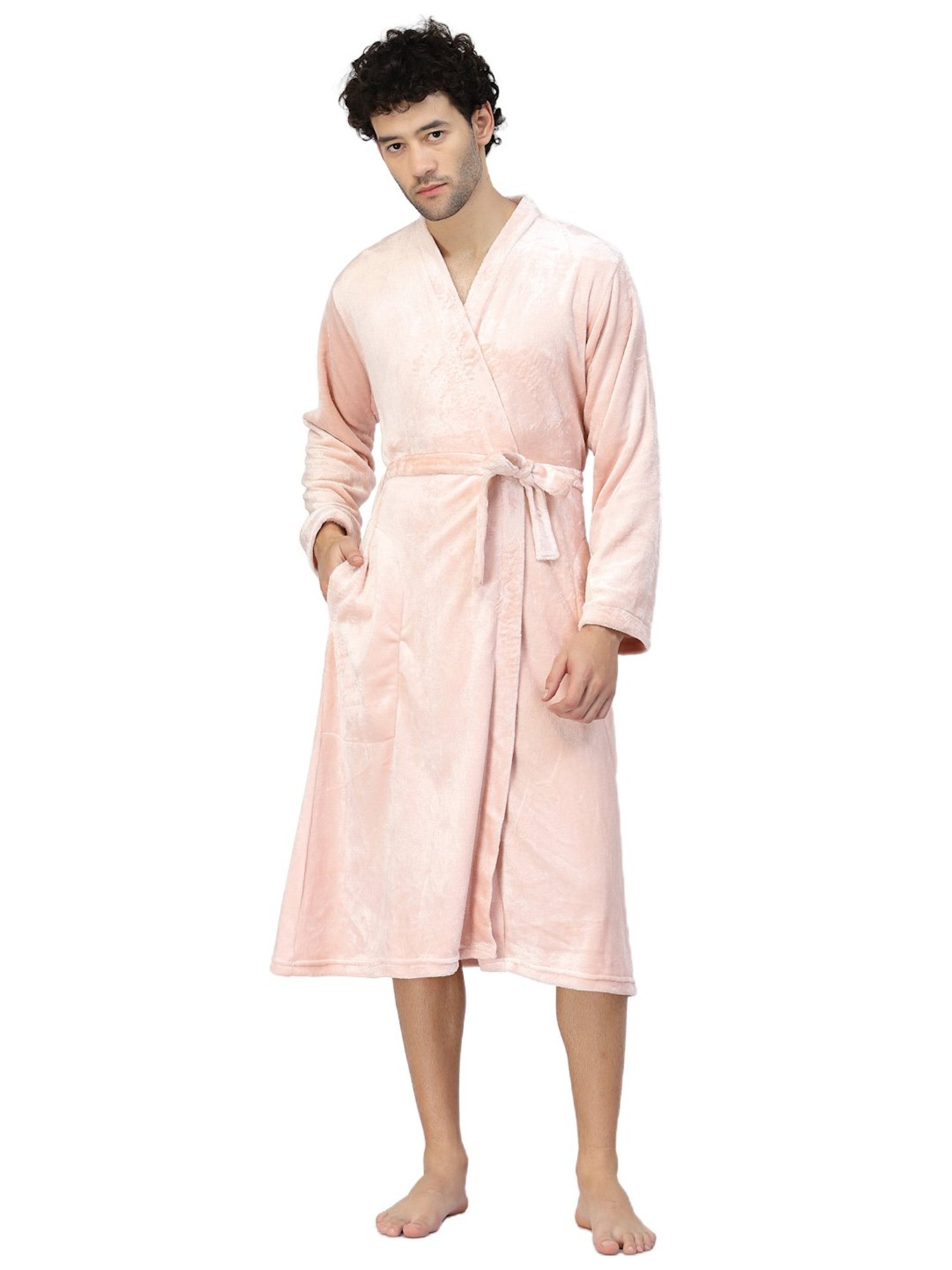 Klotthe Embellished Pink 210 GSM Cotton Bath Robe with Belt