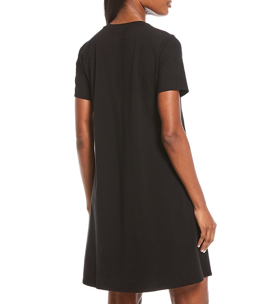Eileen Fisher Organic Cotton Stretch Jersey Crew Neck Short Sleeve Knee Length Dress