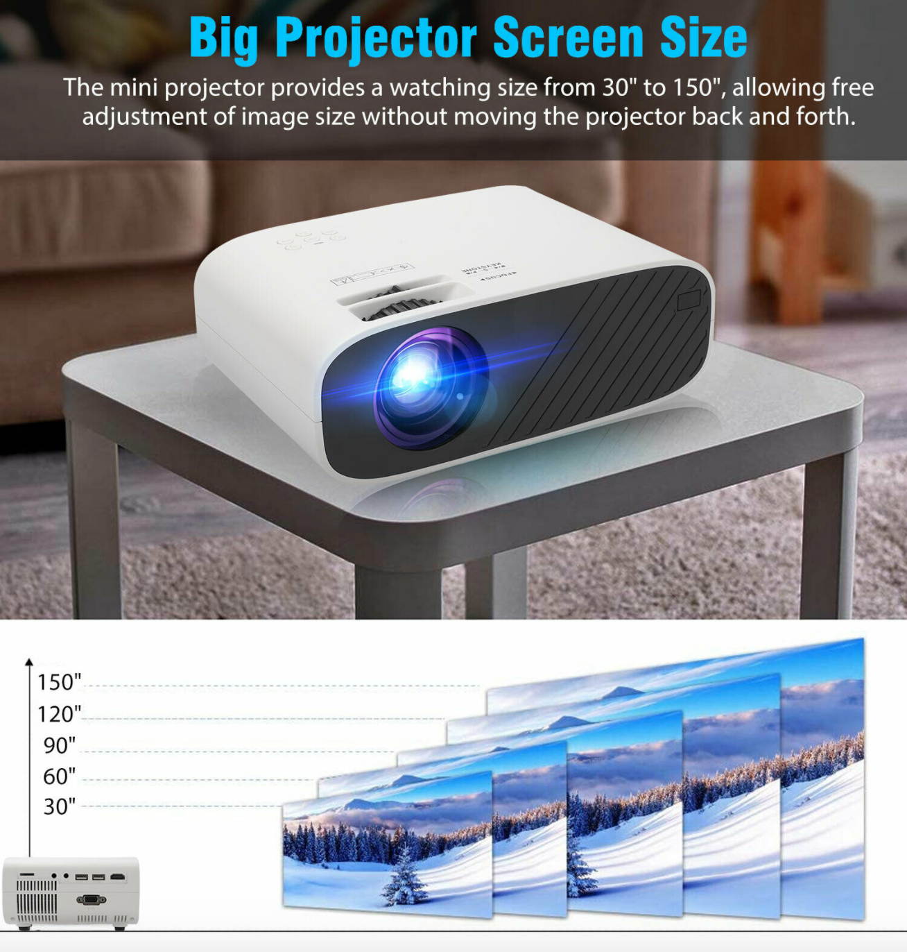 Full HD 1080P LED Smart Home Theater Projector 7000Lumen 3D Video HDMI Dustproof