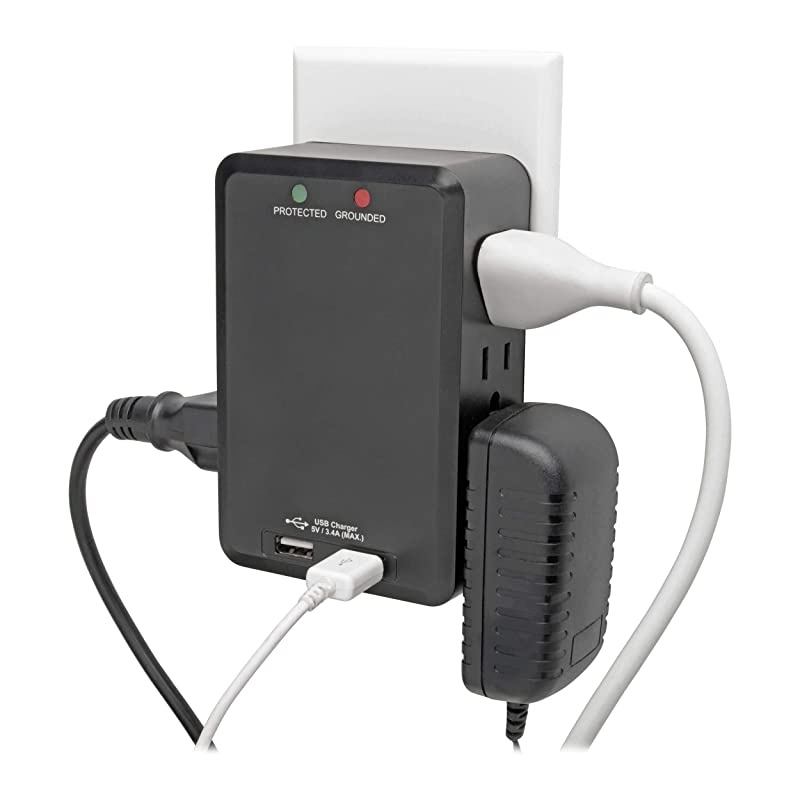 6 Outlet Surge Protector with USB Ports Direct Plugin Wall Outlet Surge Protector 1050 Joules 2 USB Black $20 000 Insurance TLP6SLUSBB