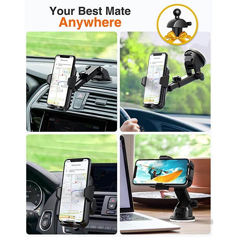 Car Phone Mount Universal Cell Phone Holder for Car Dashboard Windshield Air Vent with OneClick Release Button Compatible with iPhone Samsung Google LG HTC amp More Smartphone