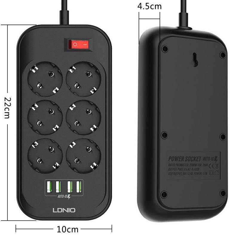 Yijianxi EU Plug Smart Extension Power Strip Home Office Surge Protector With 4 USB 4-port 3.4A EU Pulg