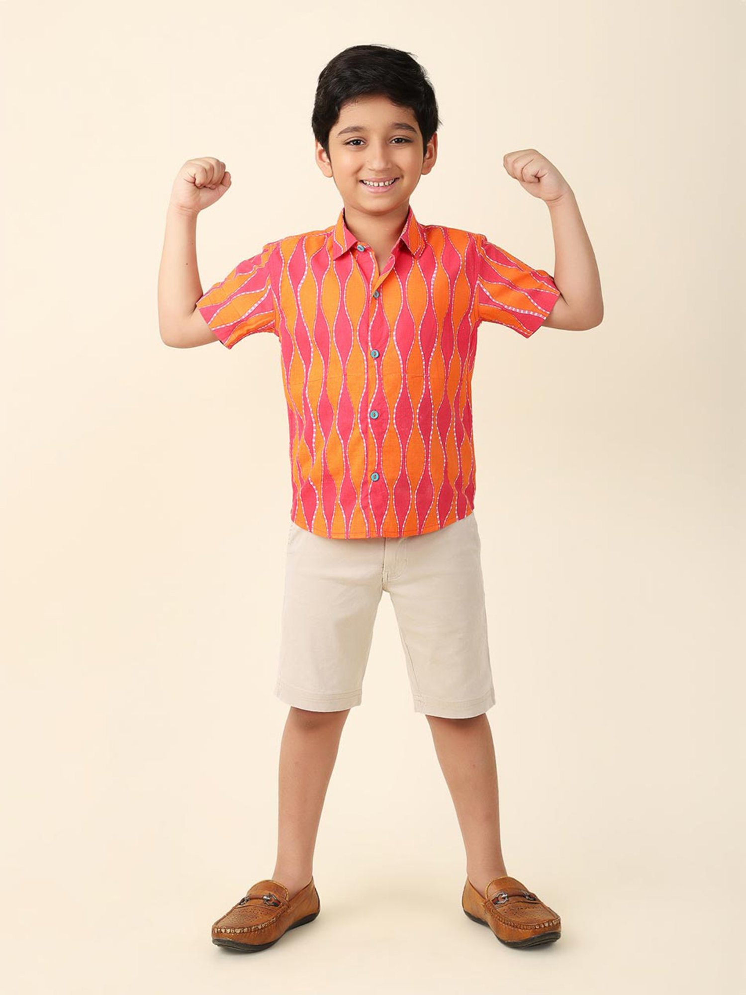 Fabindia Kids Pink & Orange Printed Shirt