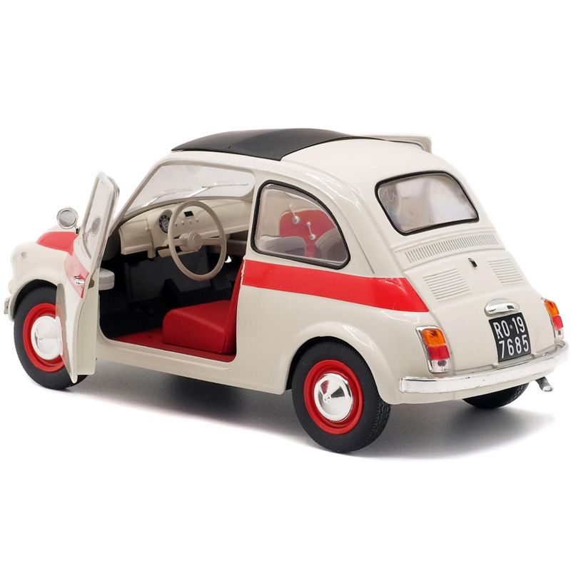 1960 Fiat 500 L Nuova Sport Cream with Red Stripes 1/18 Diecast Model Car by Solido