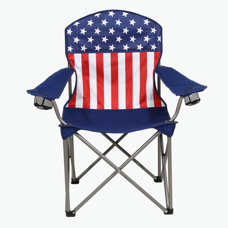 Kamp-Rite KAMPAFC141 Outdoor Camping Furniture Beach Patio Sports Folding Quad Lawn Chair with Cup Holders, USA Flag