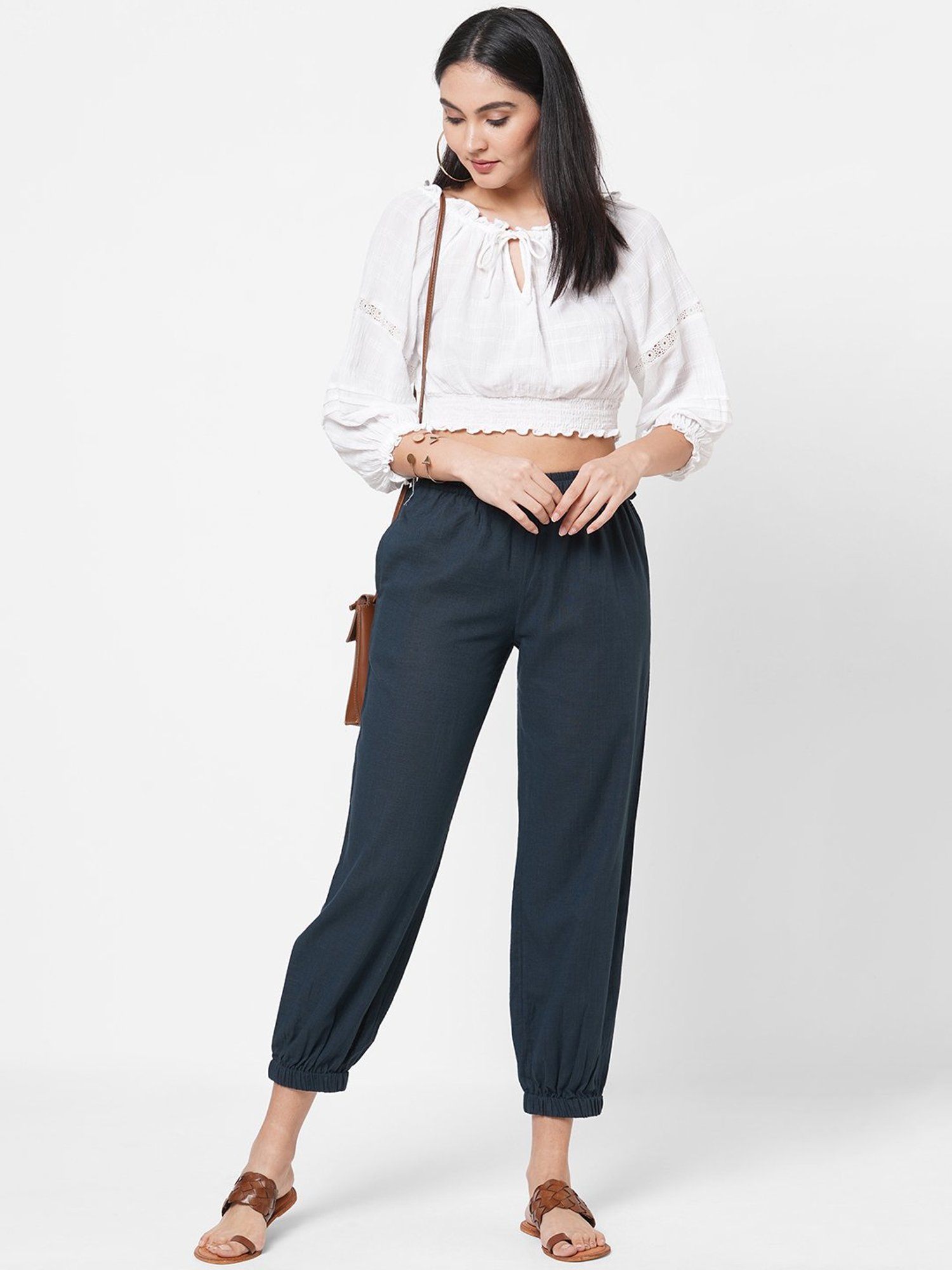 Kami Kubi Navy Regular Fit Elasticated Harem Pants