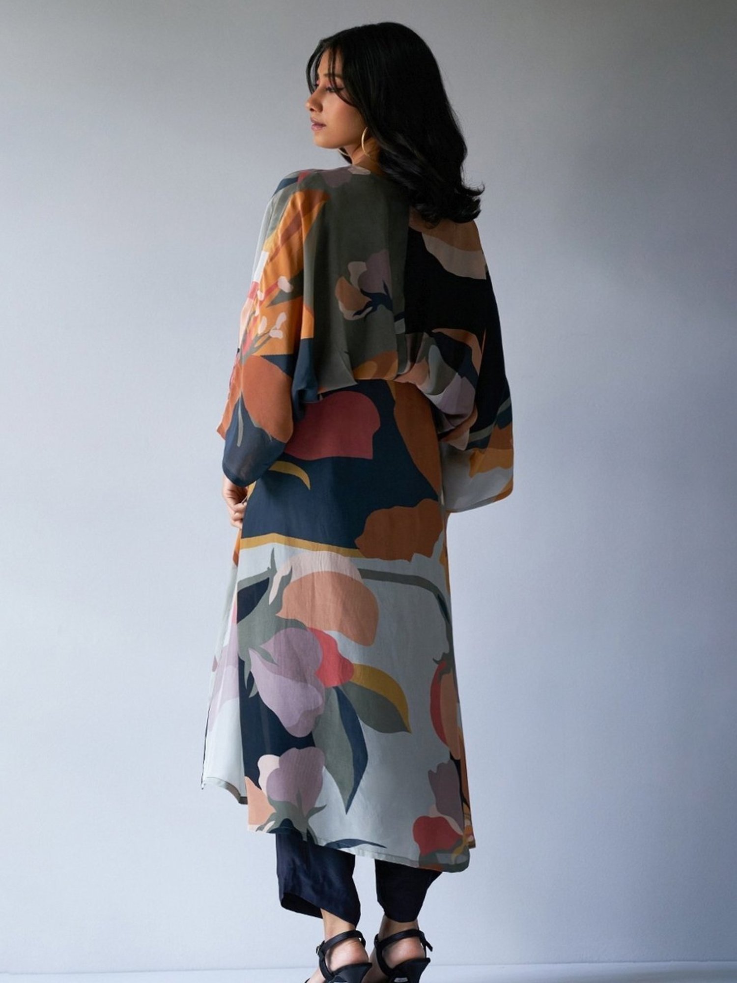 Ganga Fashions Black, Grey & Brown Mix Colour Crepe Silk Printed Kurta with Pant