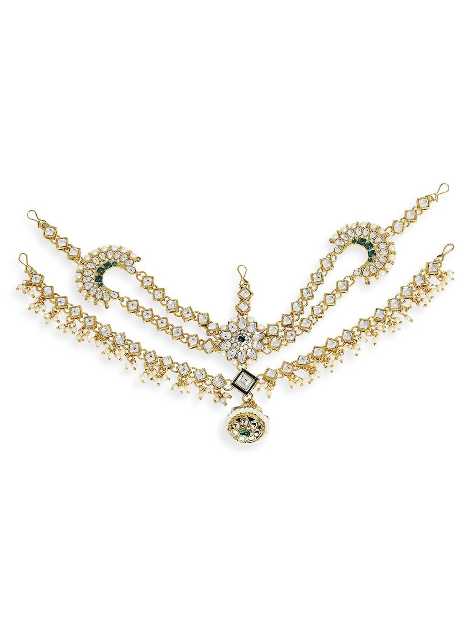 Oomph Gold Tone Kundan and Pearls Traditional Wedding Bridal Matha Patti