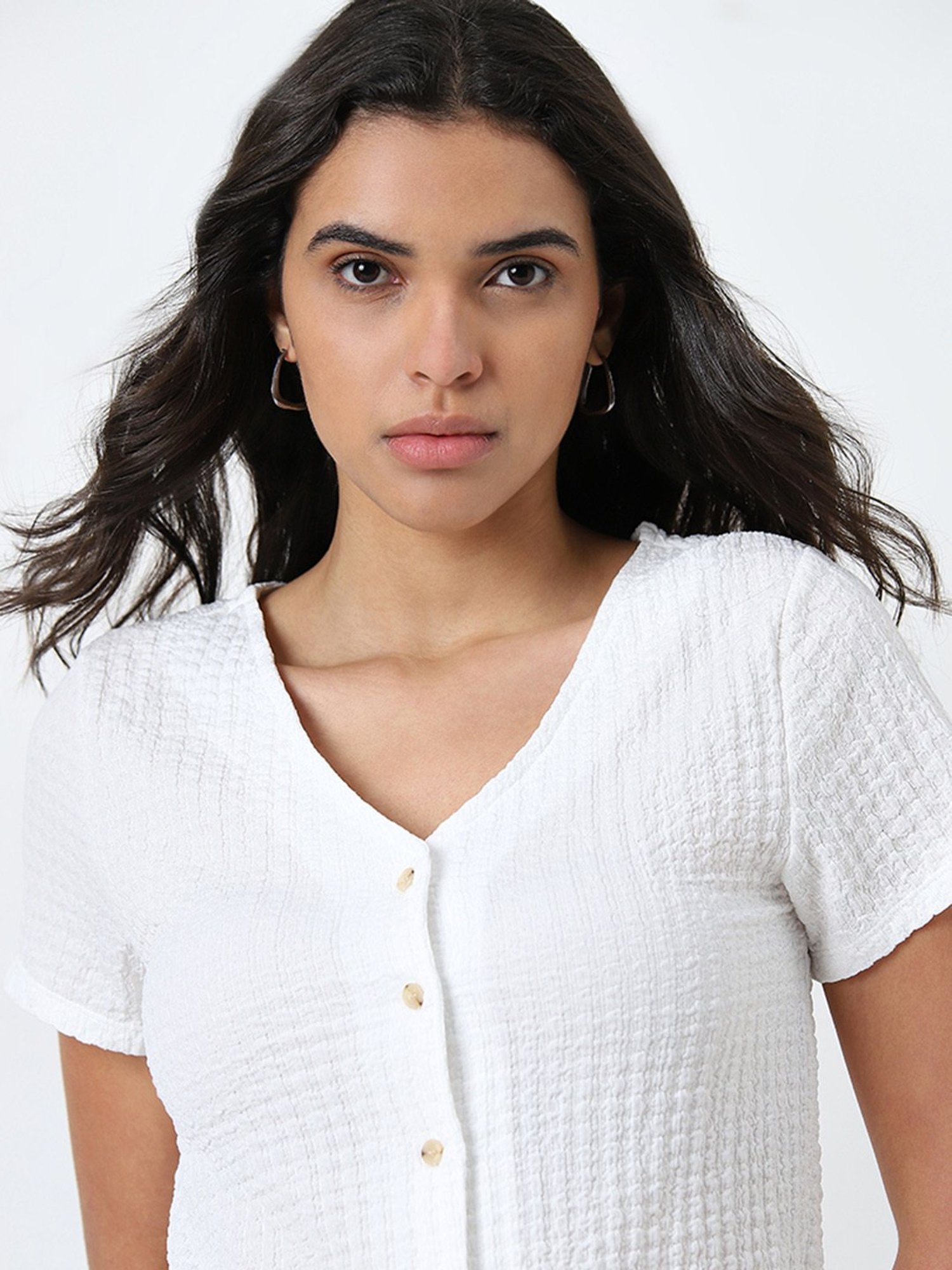 LOV by Westside Off-White Popcorn Textured Top