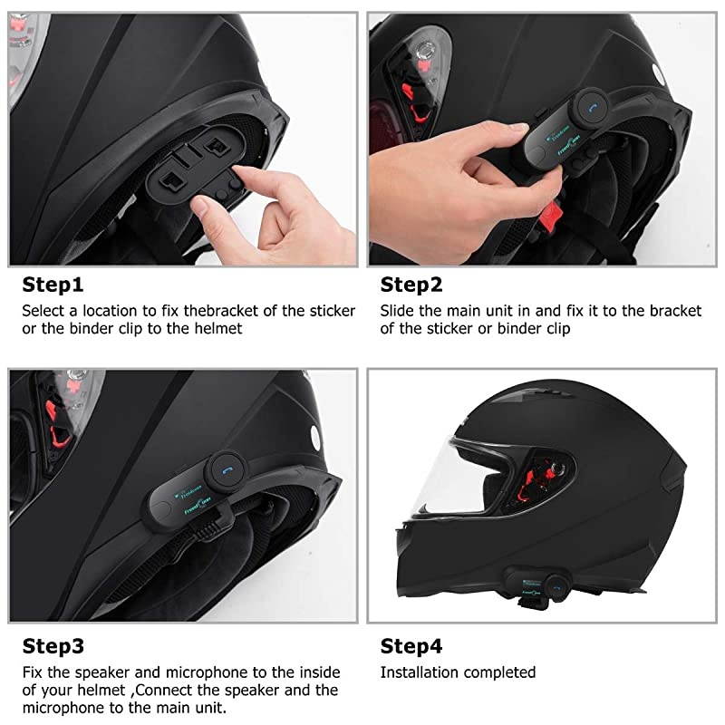 TCOMSC Hard Mic Bluetooth Helmet Communication Intercom Systems for Motorcycle LCD Screen 800M TwoWay Handsfree Bluetooth Interphone Intercom Headset with FM Radio Waterproof 1 Pack