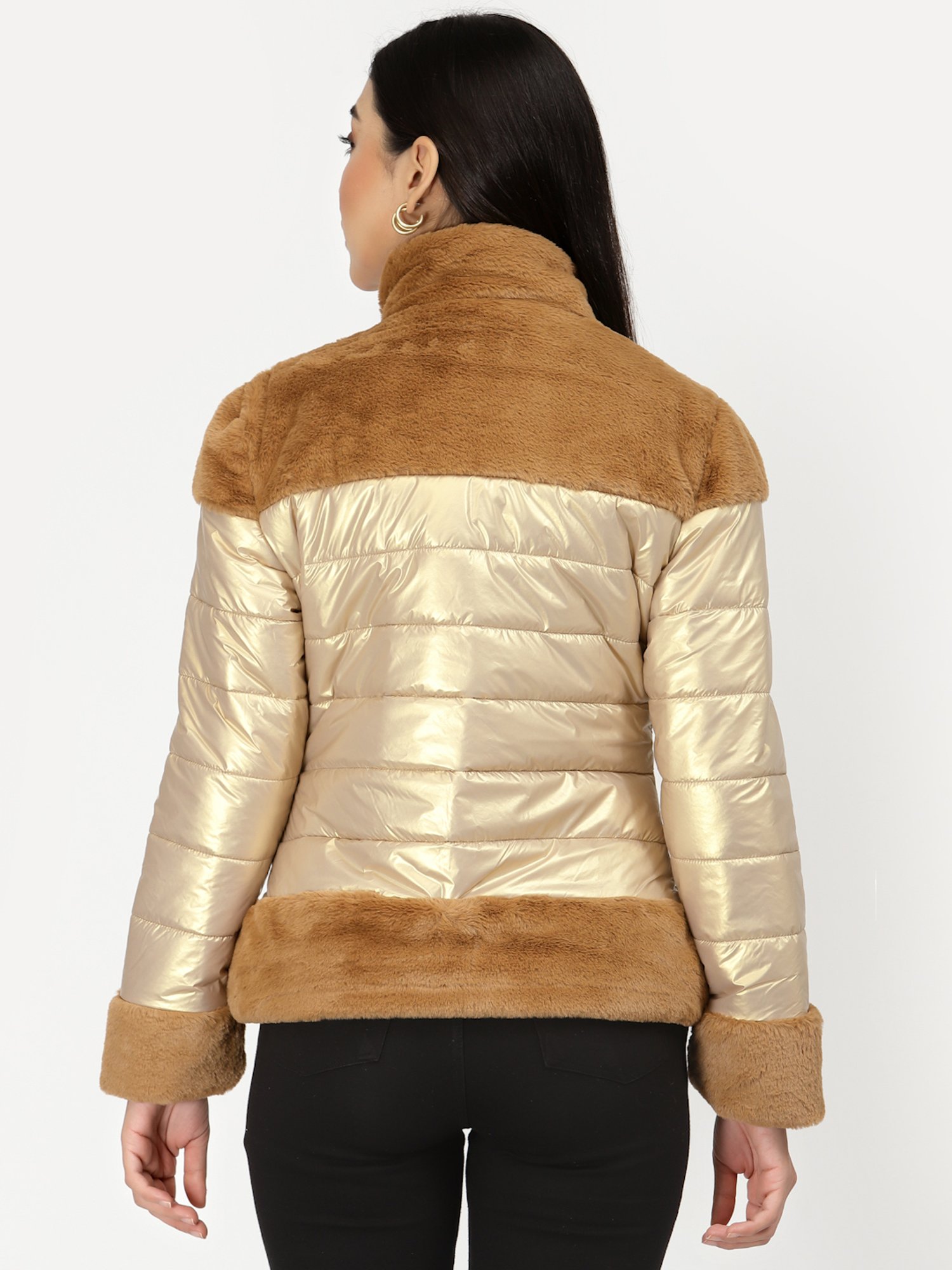 Juelle Brown & Khaki Color-Block Bomber Jacket