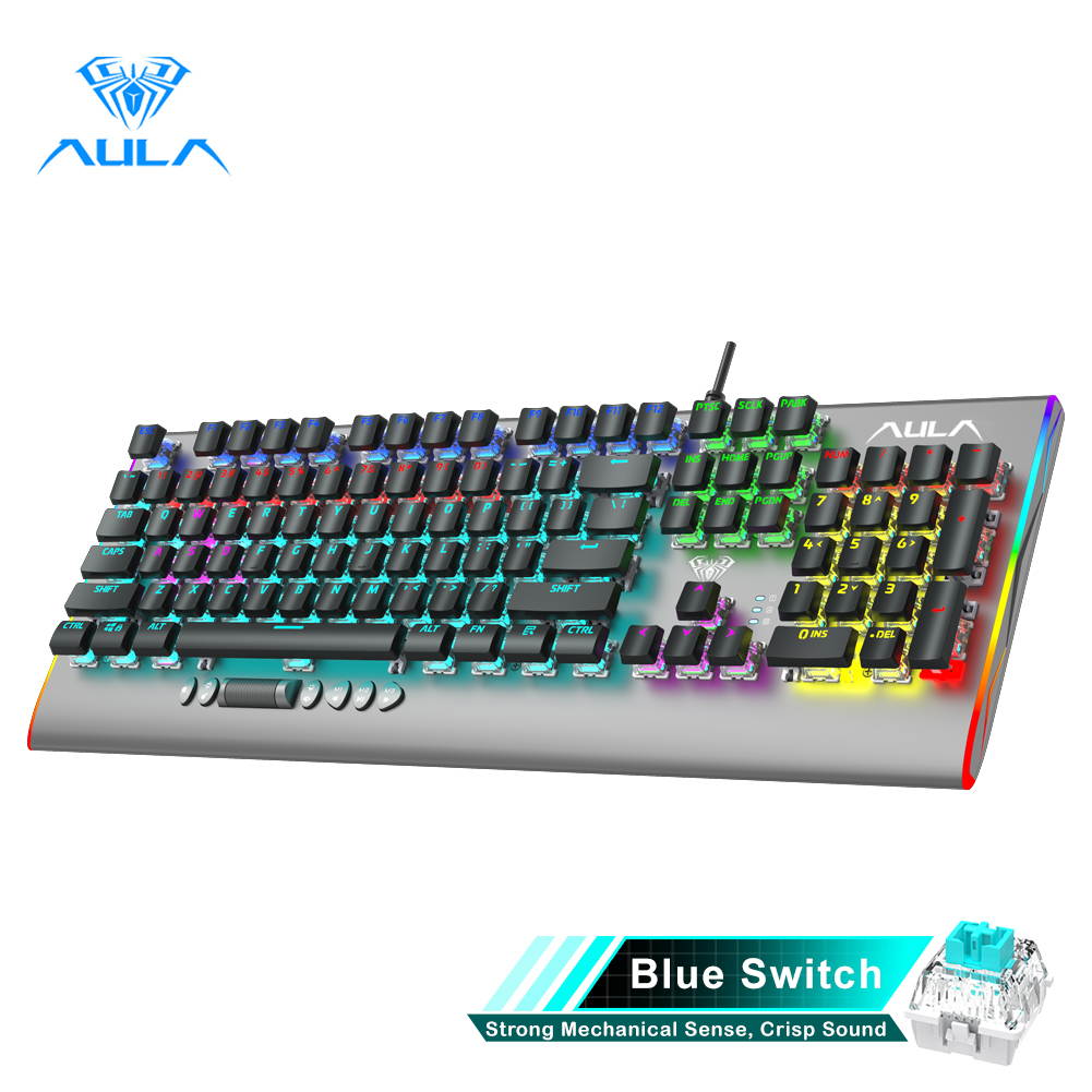 AULA F2099 RGB Mechanical Gaming Keyboard, with Media Keys, Rainbow Backlight, Slim Keycaps, Metal Panel, 104-Keys Anti-Ghosting Wired PC Gaming Keyboards for Laptop, Desktop Computer