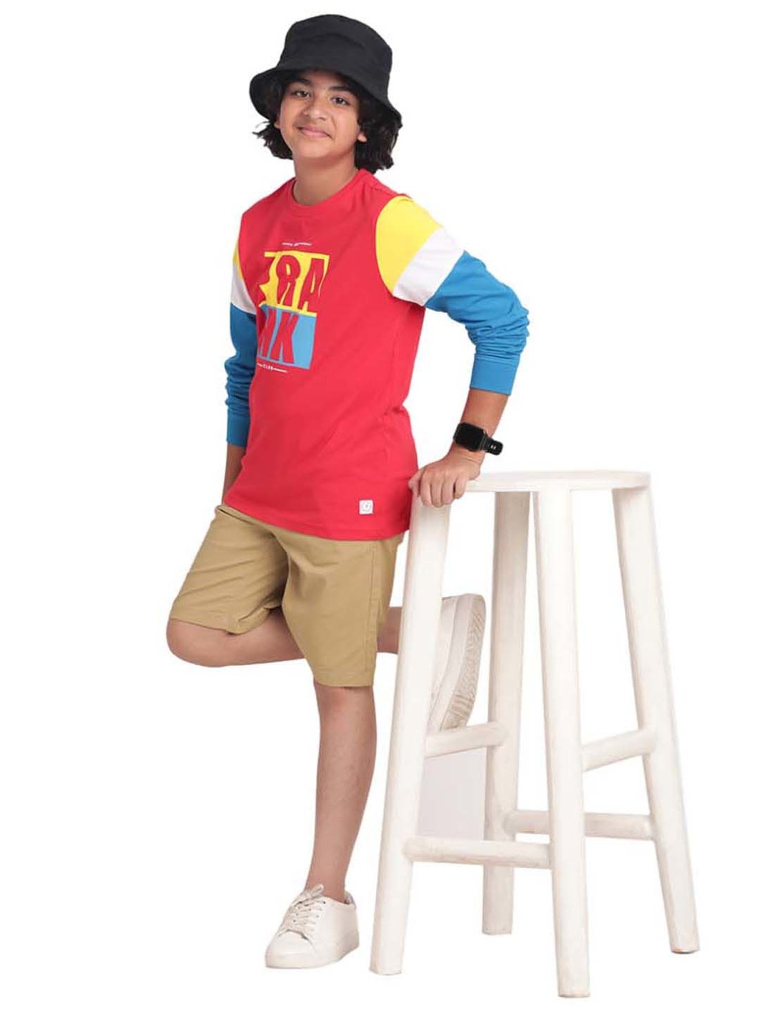 Indian Terrain Kids Red & Blue Cotton Printed Full Sleeves T-Shirt