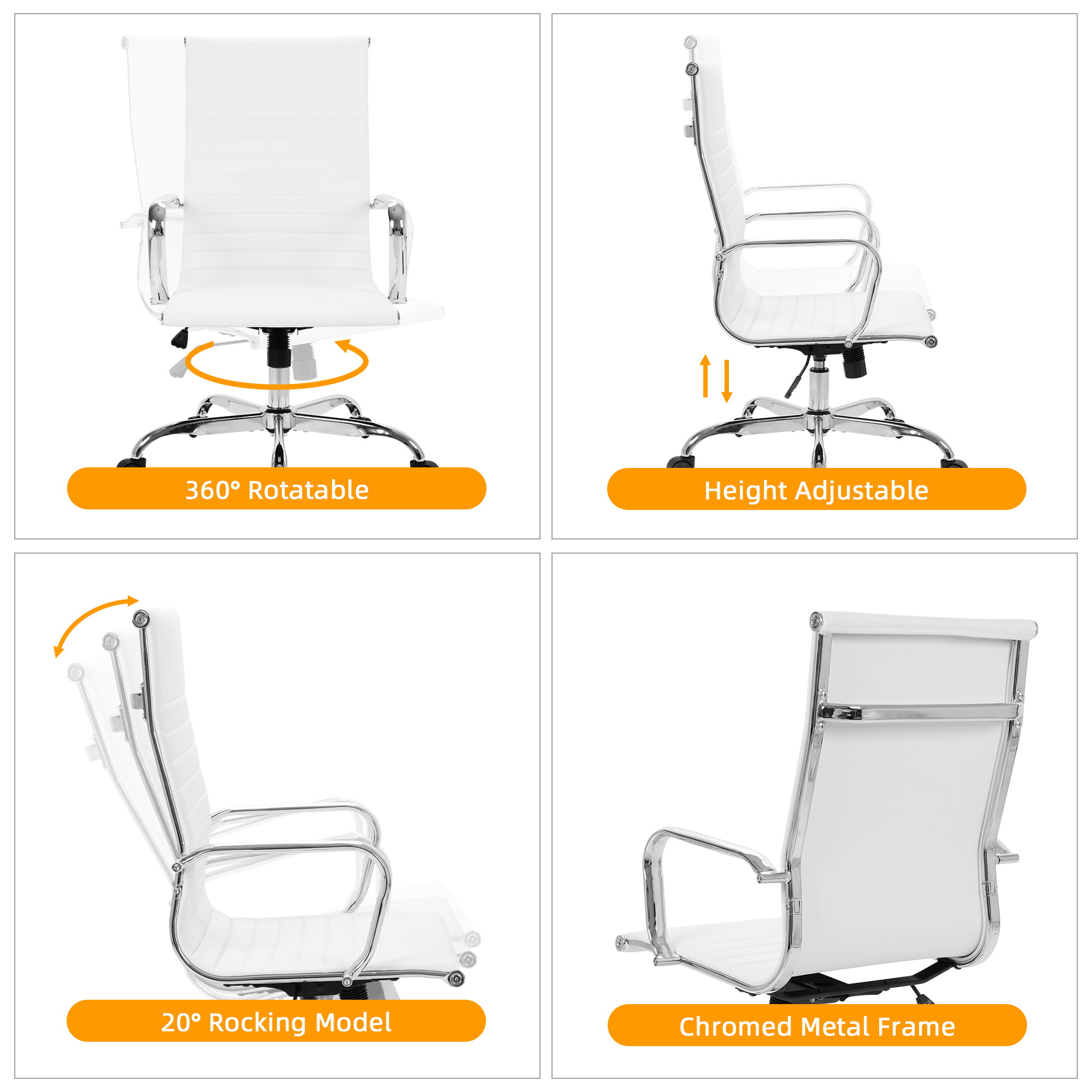 High Back Office Chair Home Desk Chair PU Leather Black