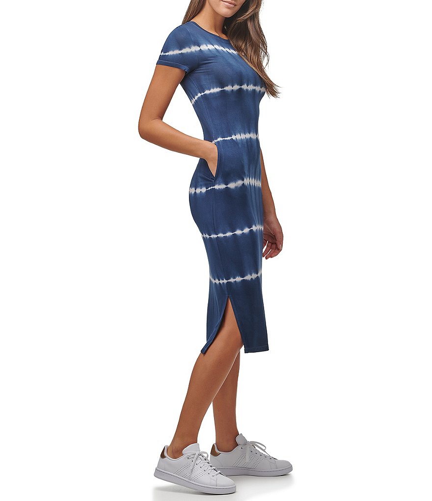 Marc New York Tie Dye Jewel Neck Side Pocket Midi Dress