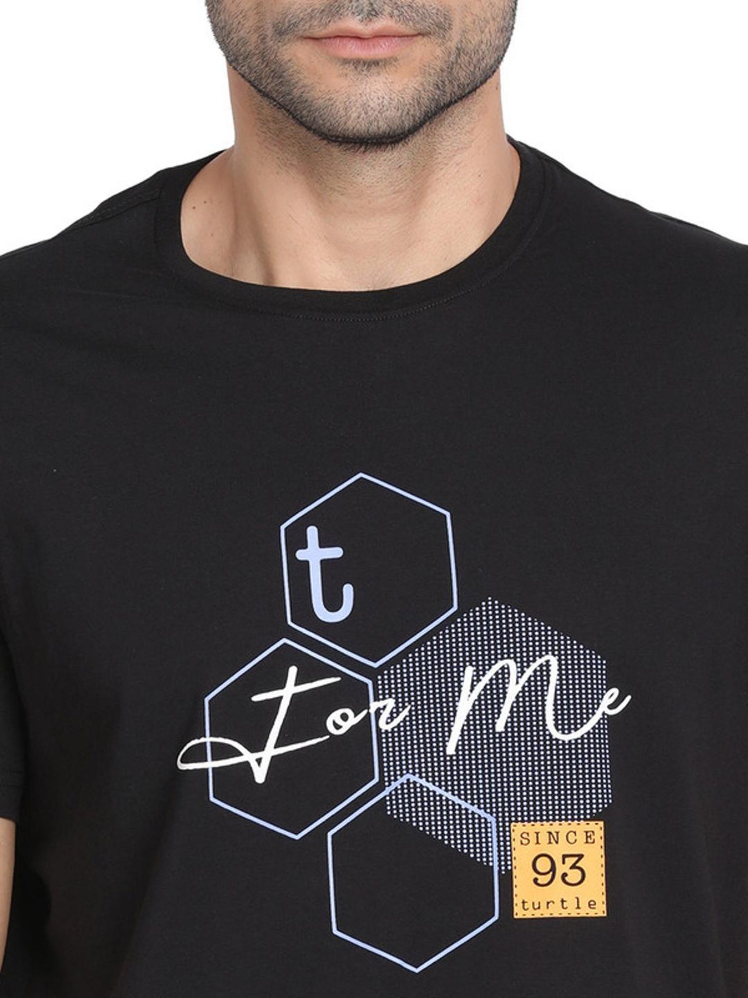 Turtle Black Slim Fit Printed T-Shirts