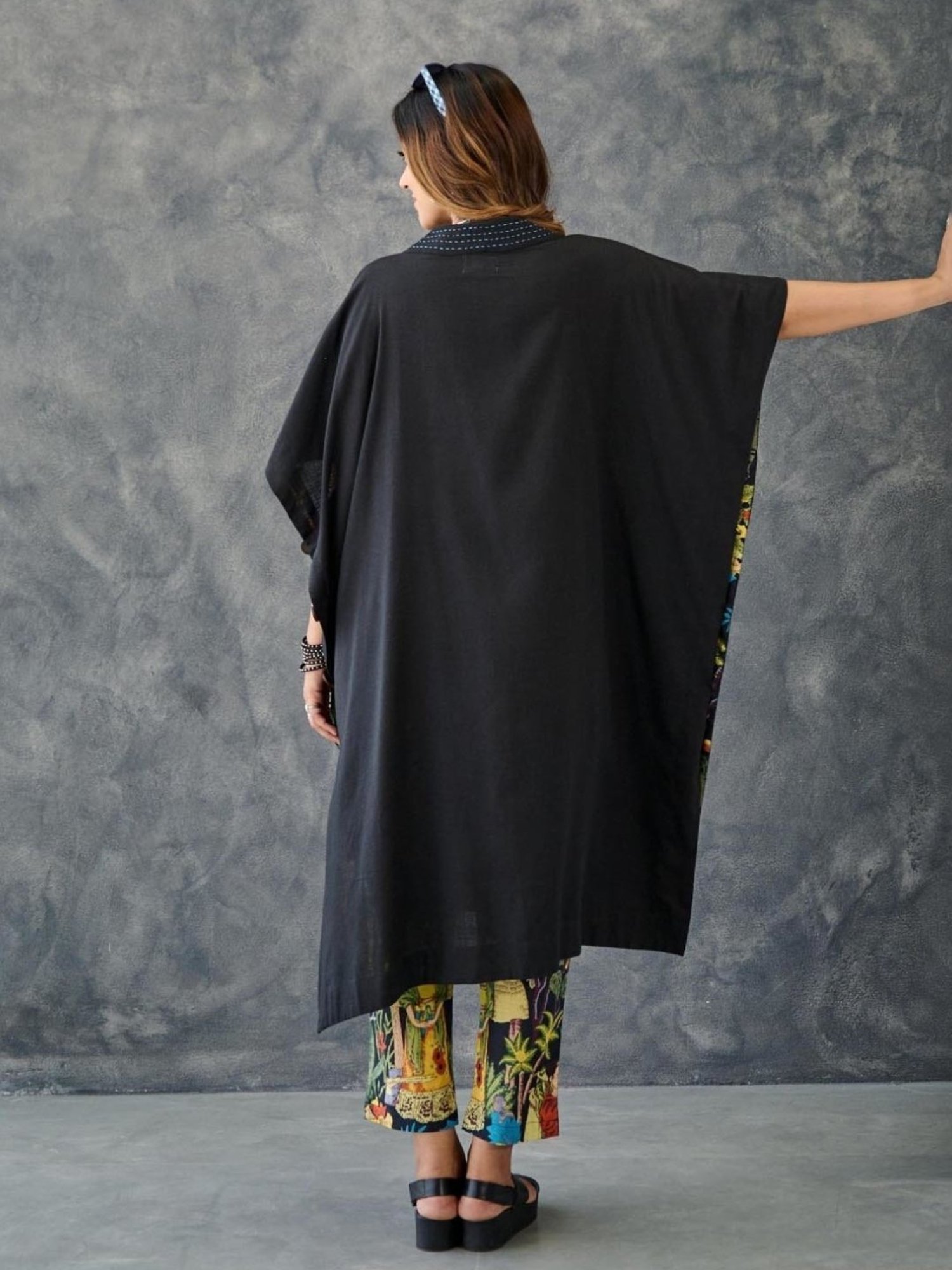 Gulaal Black & Pink Cotton Beach Kaftaan with Straight Fit Pant