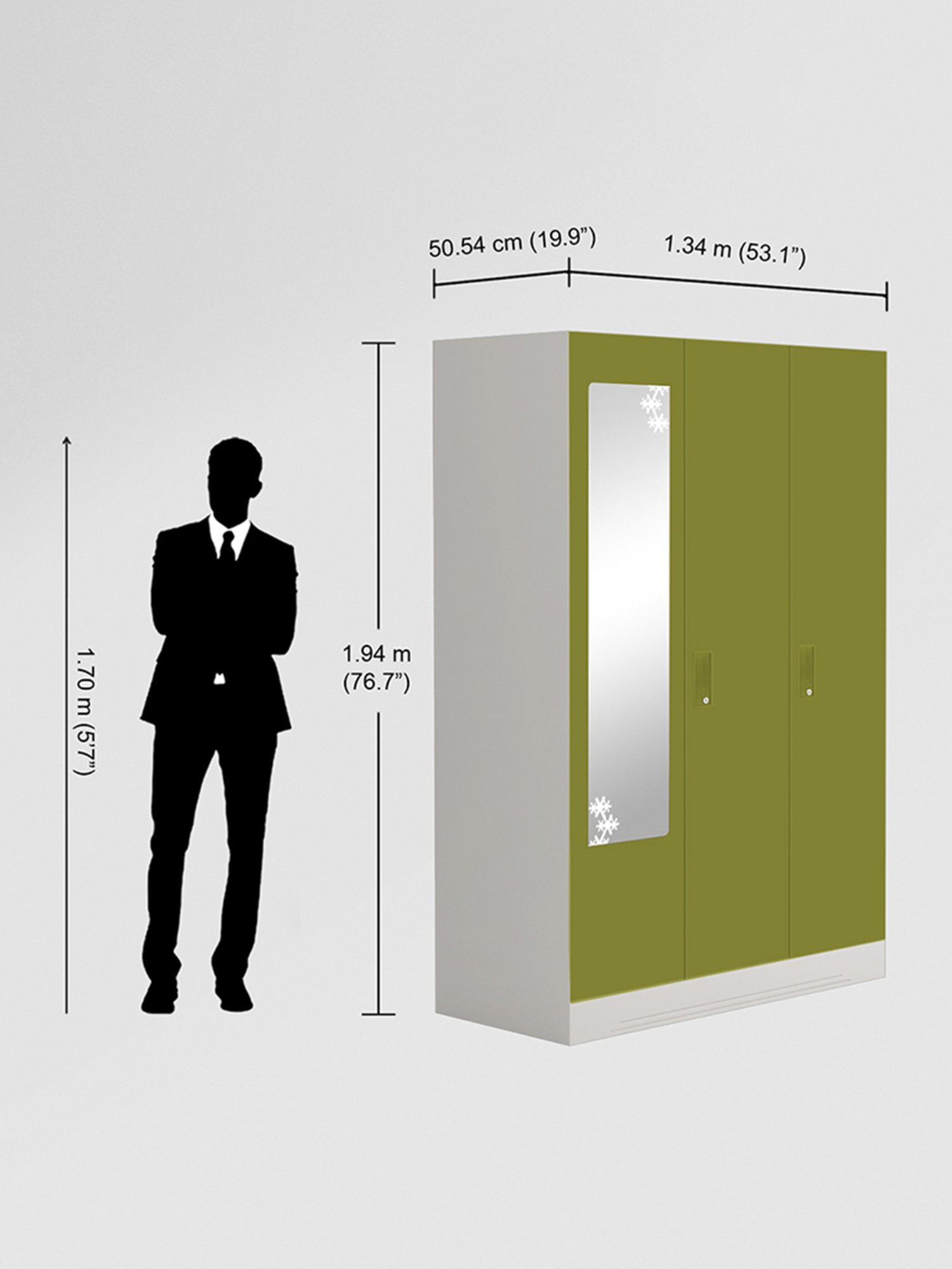 Godrej Interio Slimline 3-Door Steel Almirah, Tex Green Leaf (1-Year Warranty, 1 Locker)