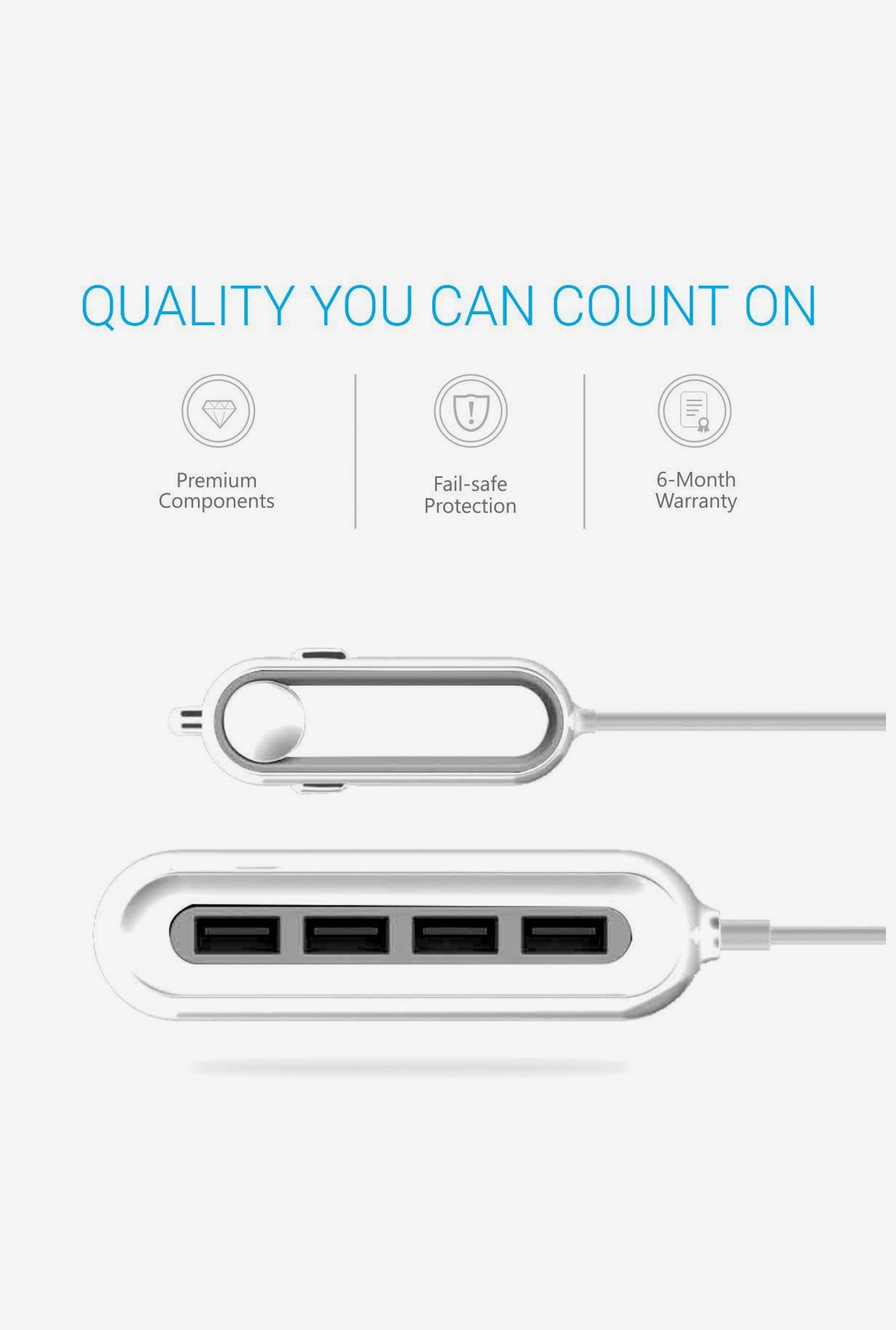 Portronics Car Power III Charger with 4 Ports (White)