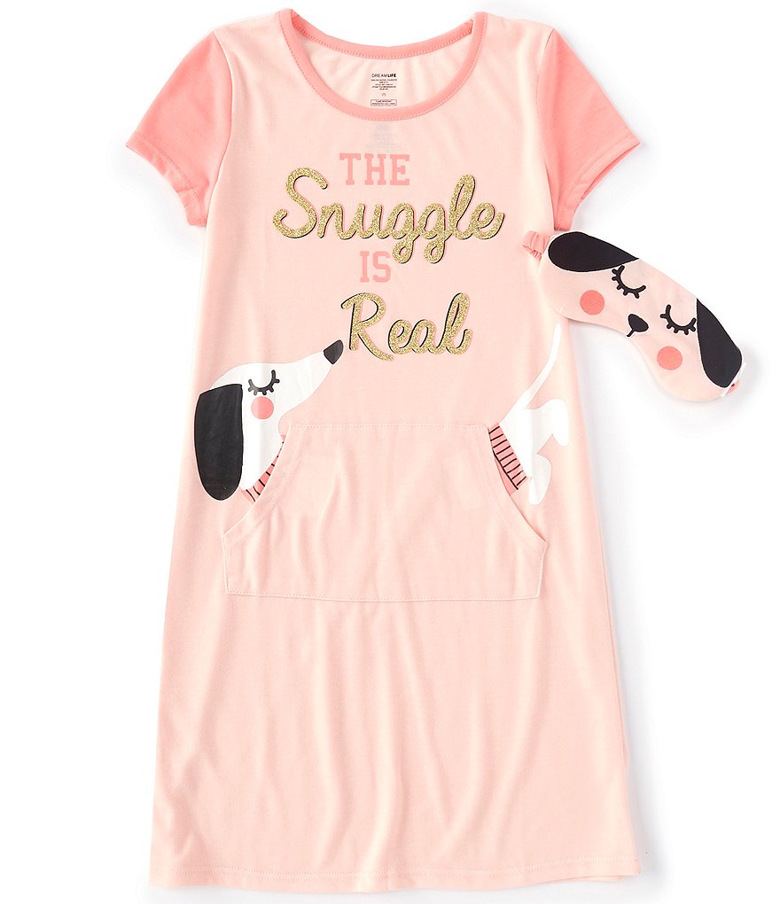 Dream Life Big Girls 7-14 The Snuggle Is Real Nightgown & Puppy Sleepmask