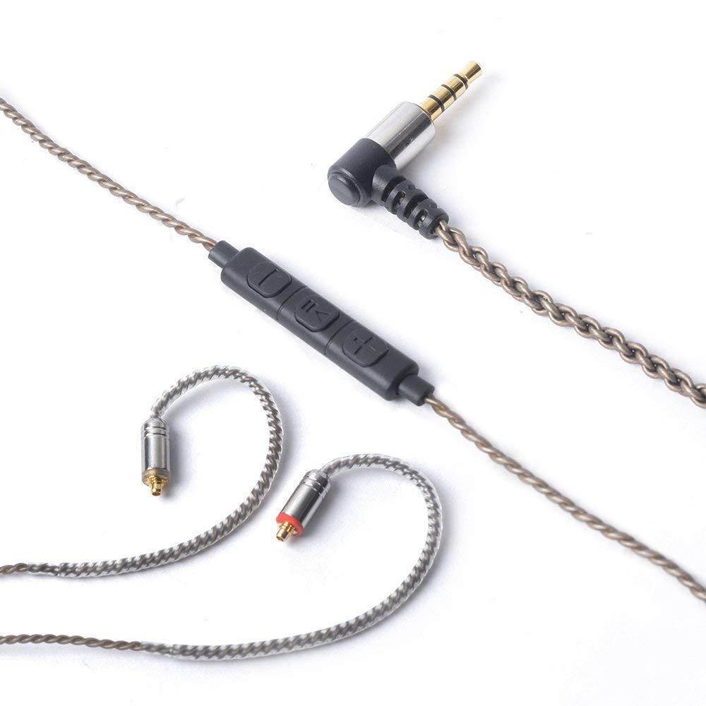 Hellodigi Upgrade Earphone Cable,4Core 5N Sliver Plated Copper Replacement Upgrade Wired,Detachable MMCX Cable for Shure SE215 SE315 SE425 SE535 UE900 Headphones(Coffee With Mic)