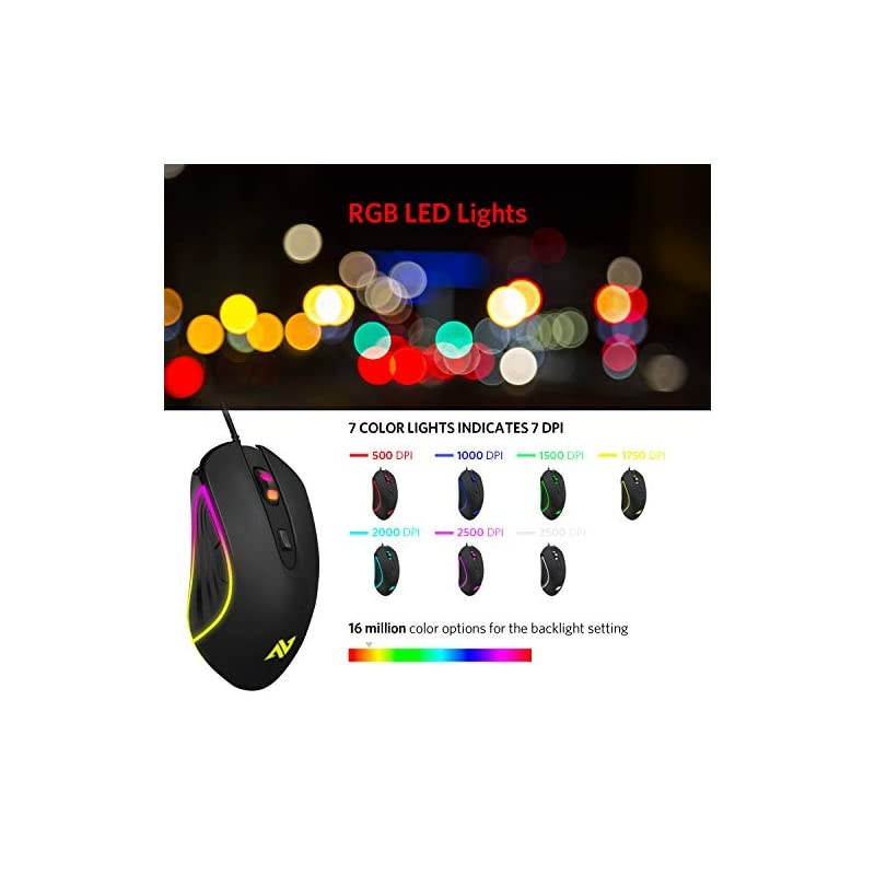 M30 Gaming Mouse Wired USB Computer Mice for Game Daily 6 Programmable Buttons Chroma RGB Backlit 3500 DPI Adjustable Comfortable Grip Ergonomic Mice for PC Laptop Mac Windows