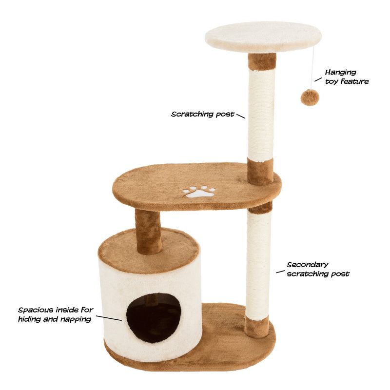 PETMAKER 3 Tier Cat Tree Condo with Scratching Posts Brown/Tan