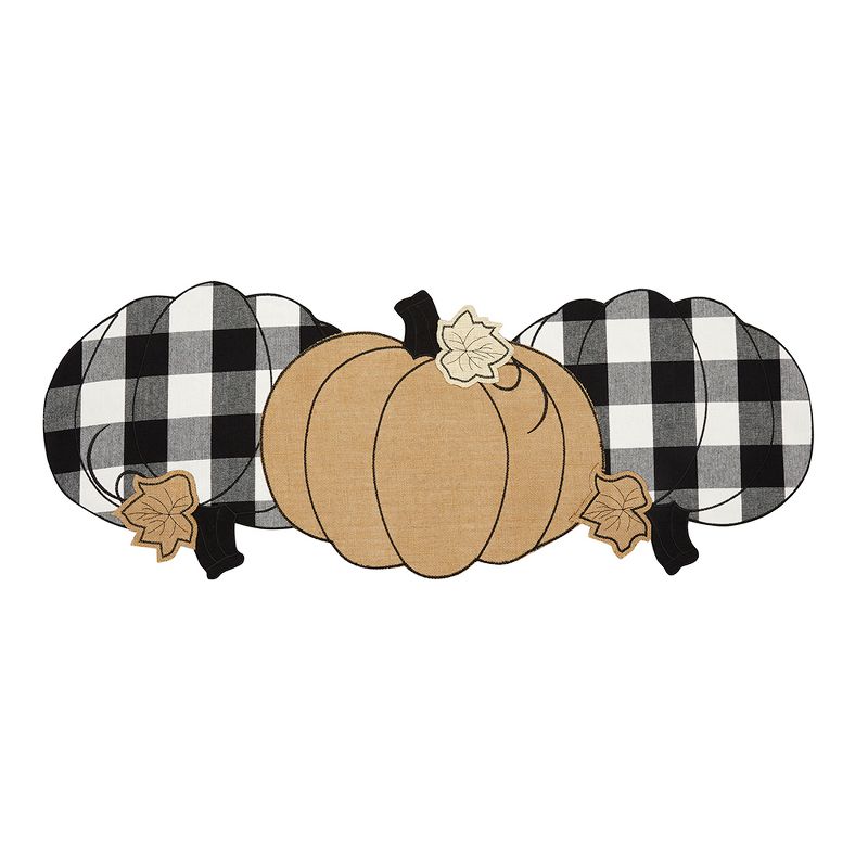 Burlap and Check Pumpkin Centerpiece Runner - 13" x 36" - Black/White - Elrene Home Fashions