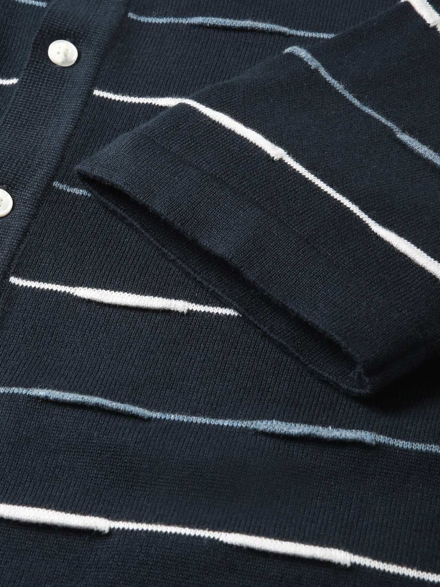 The Bear House Navy Cotton Slim Fit Striped Polo T-Shirt