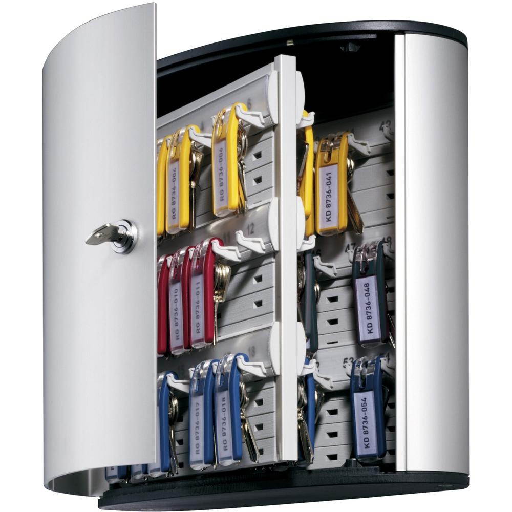 Durable Locking Key Cabinet 54-Key Brushed Aluminum Silver 11 3/4 x 4 5/8 x 11