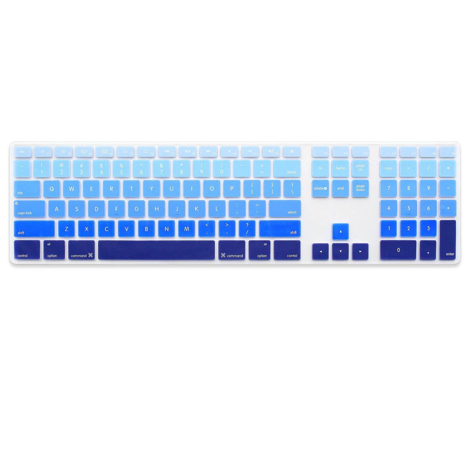 ProElife Silicone Full Size Ultra Thin keyboard Cover Skin for Apple Keyboard MB110LL/B with Numeric Keypad Wired USB for iMac (Numeric Keypad, Fade in-Blue)