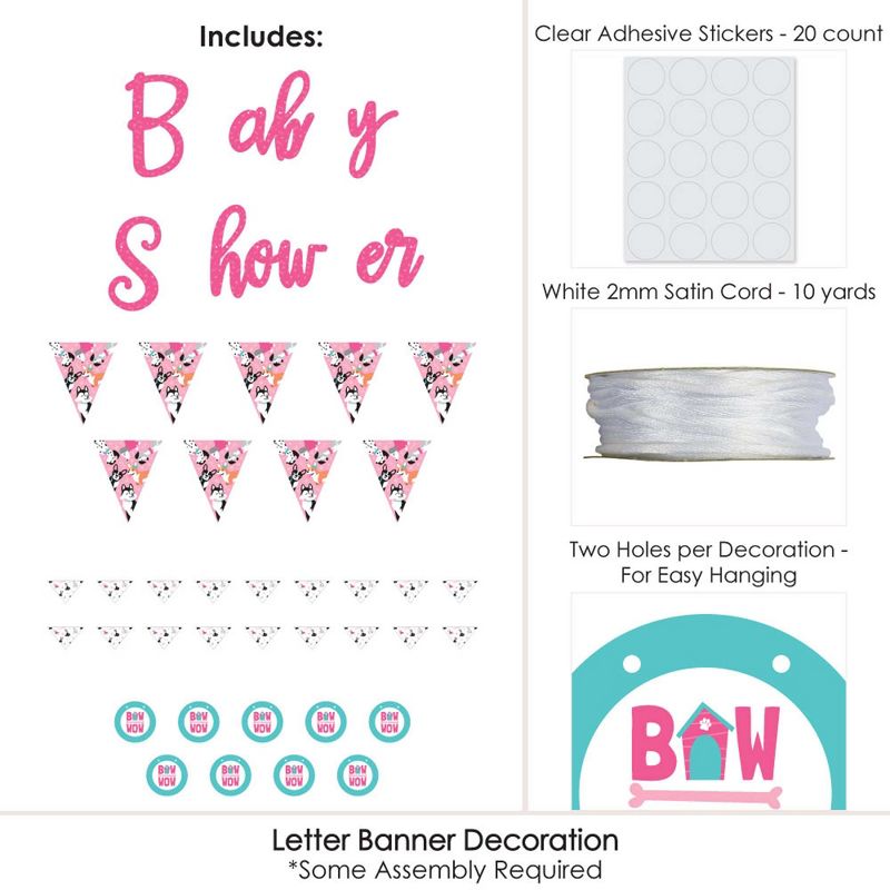 Big Dot of Happiness Pawty Like a Puppy Girl - Pink Dog Baby Shower Letter Banner Decoration - 36 Banner Cutouts and Baby Shower Banner Letters