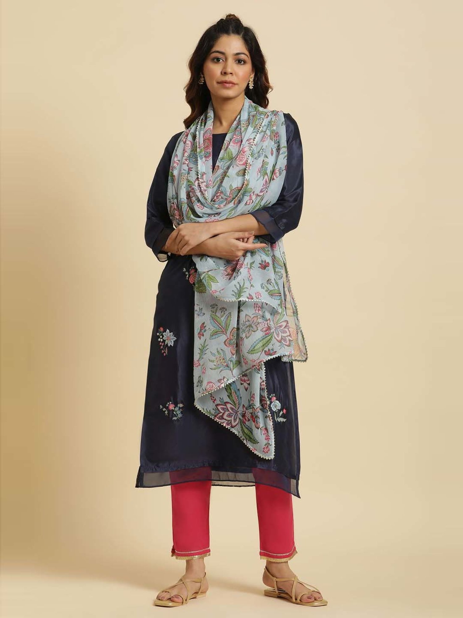 W Blue Printed Dupatta
