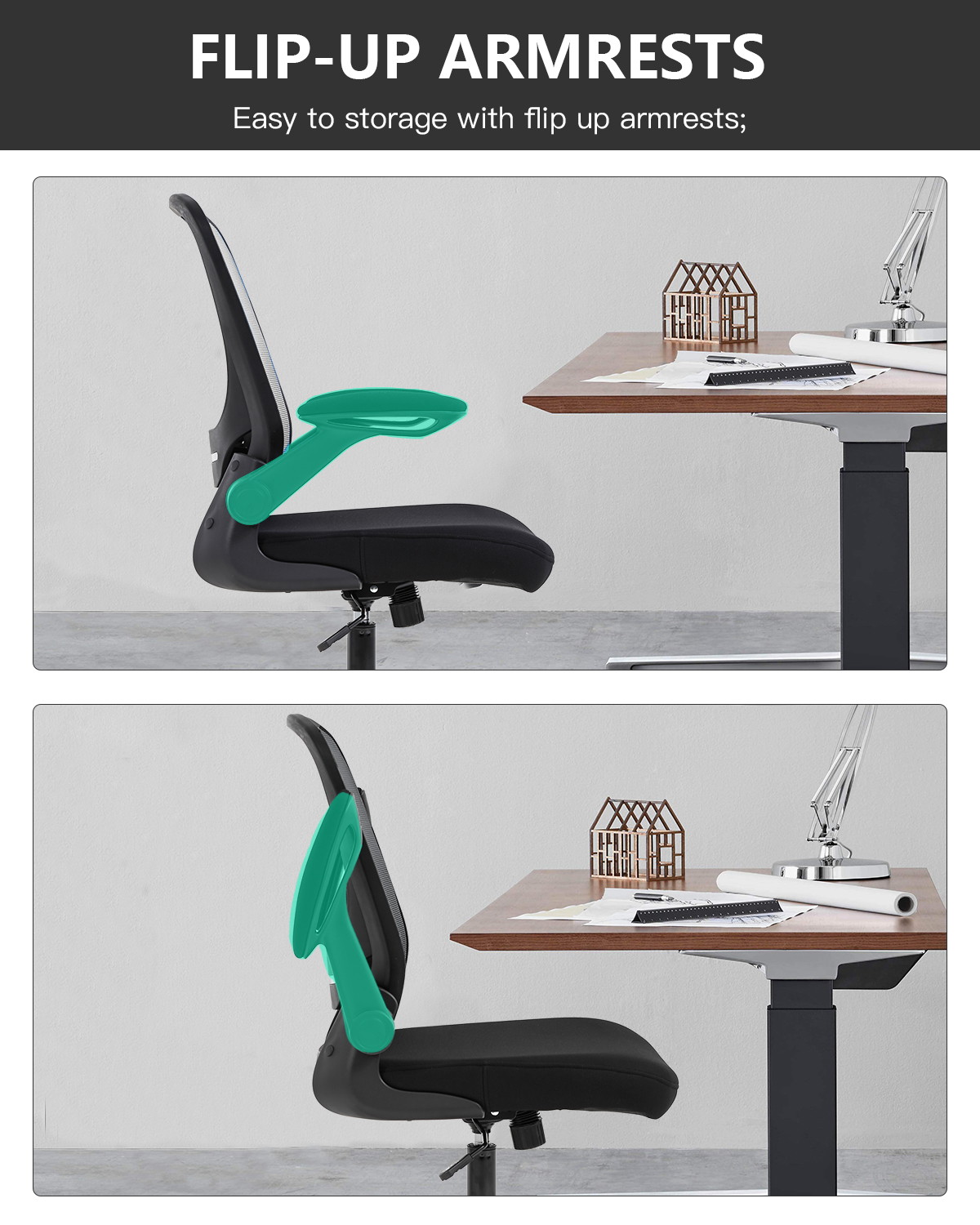 Office Chair Desk Chair Computer Chair Swivel Rolling Massage&nbsp;Task Chair with Lumbar Support Flip-up Arms Adjustable Mesh Ergonomic Chair for Adults(Grey)