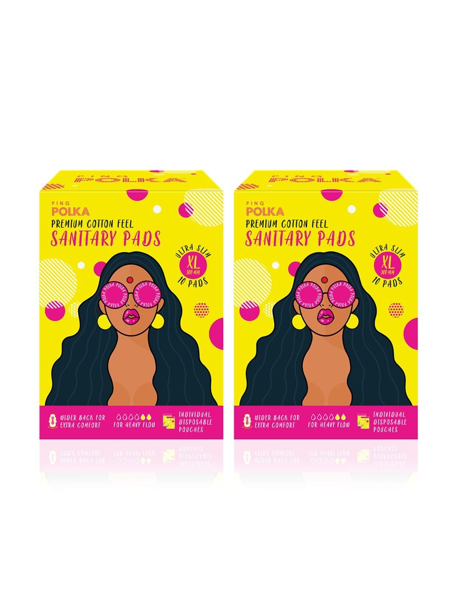 PINQ Polka Organic Cotton Ultra Sanitary Pads-XL with Disposable Biodegradable Pouch-Pack of 20