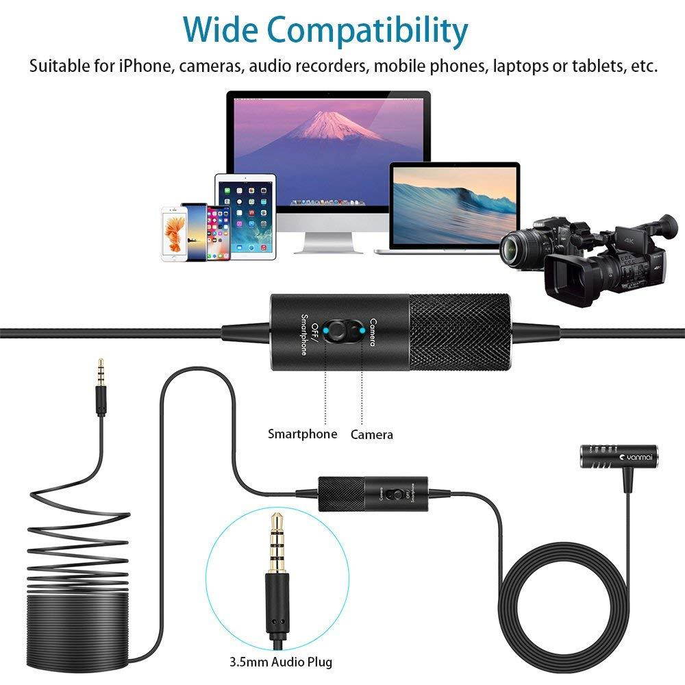 Docooler Professional Lavalier Microphone Clip-on Lapel Mic Omni-directional Condenser Microphone Audio Recorders Youtube Interview Podcast Studio Video Recording for Smartphones Camcorders Cameras PC